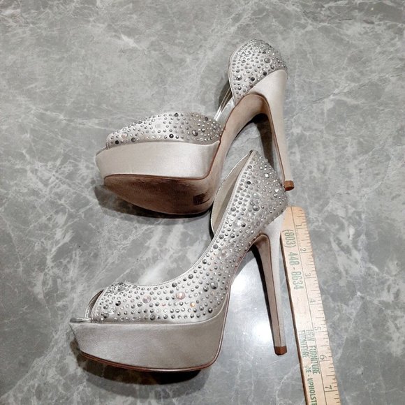 Aldo Silver Studded Embellished Gray Platform Slip On Pumps SZ 7B Wedding Prom - Picture 6 of 7
